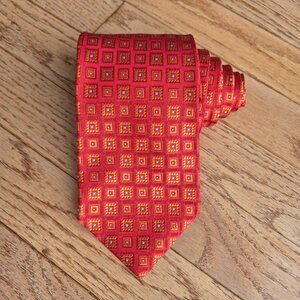 NORDSTROM Silk Red Orange Geometric Design Neck Tie 58"